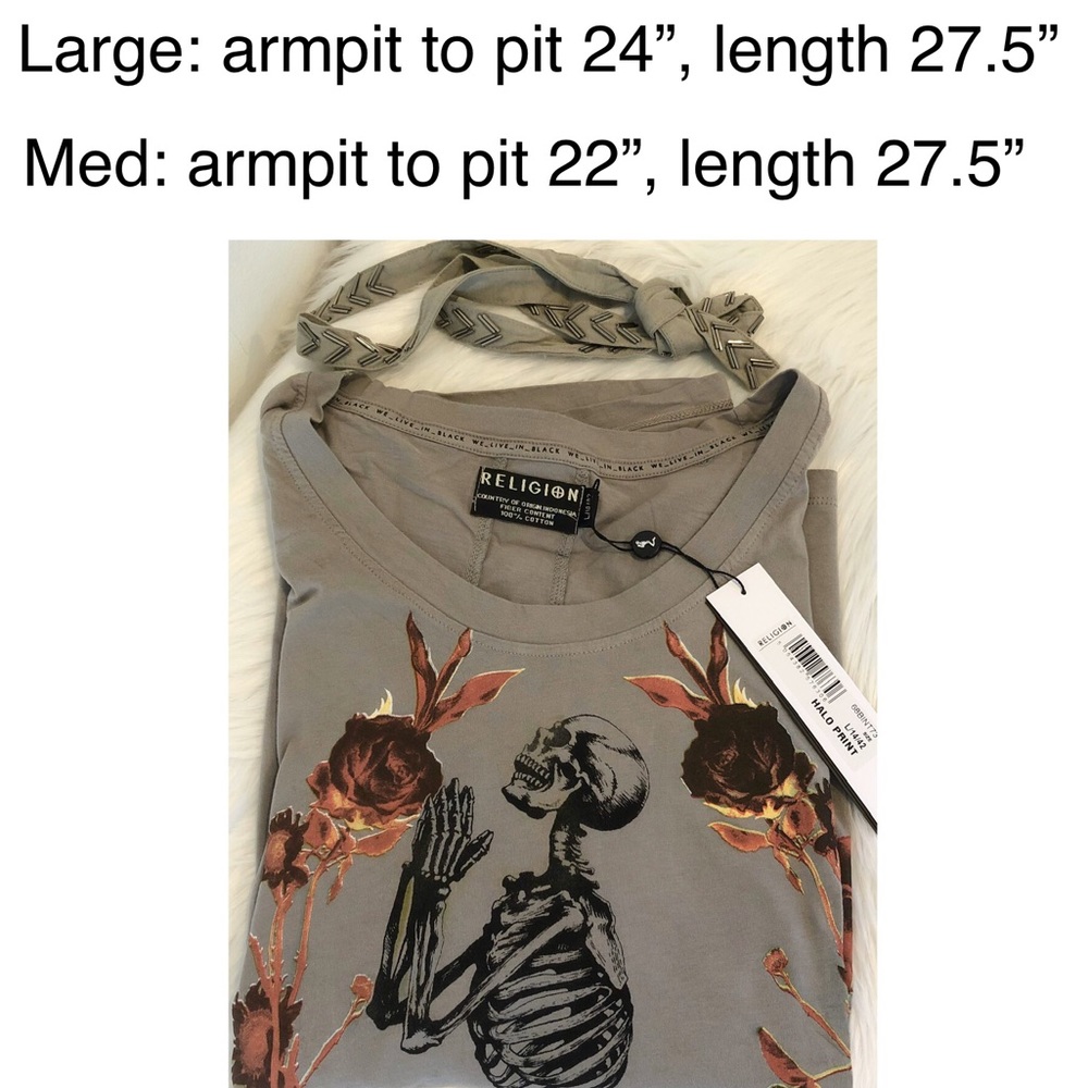 Skeleton & Roses RELIGION Neck Tie T-Shirt NWT - Picture 2 of 8